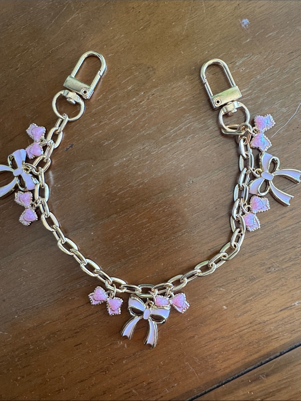 Gold Chain Bow Bag chain- Pink Enamel